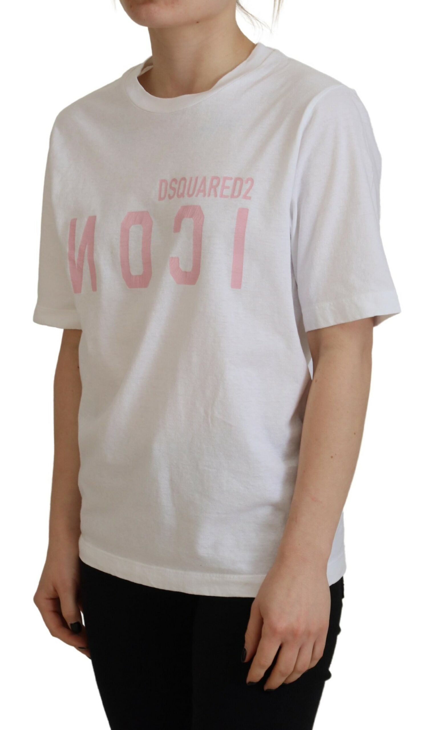 Dsquared² Beyaz Pamuklu Parlak Simge Doğu Tişörtü Yuvarlak Yaka Tişört